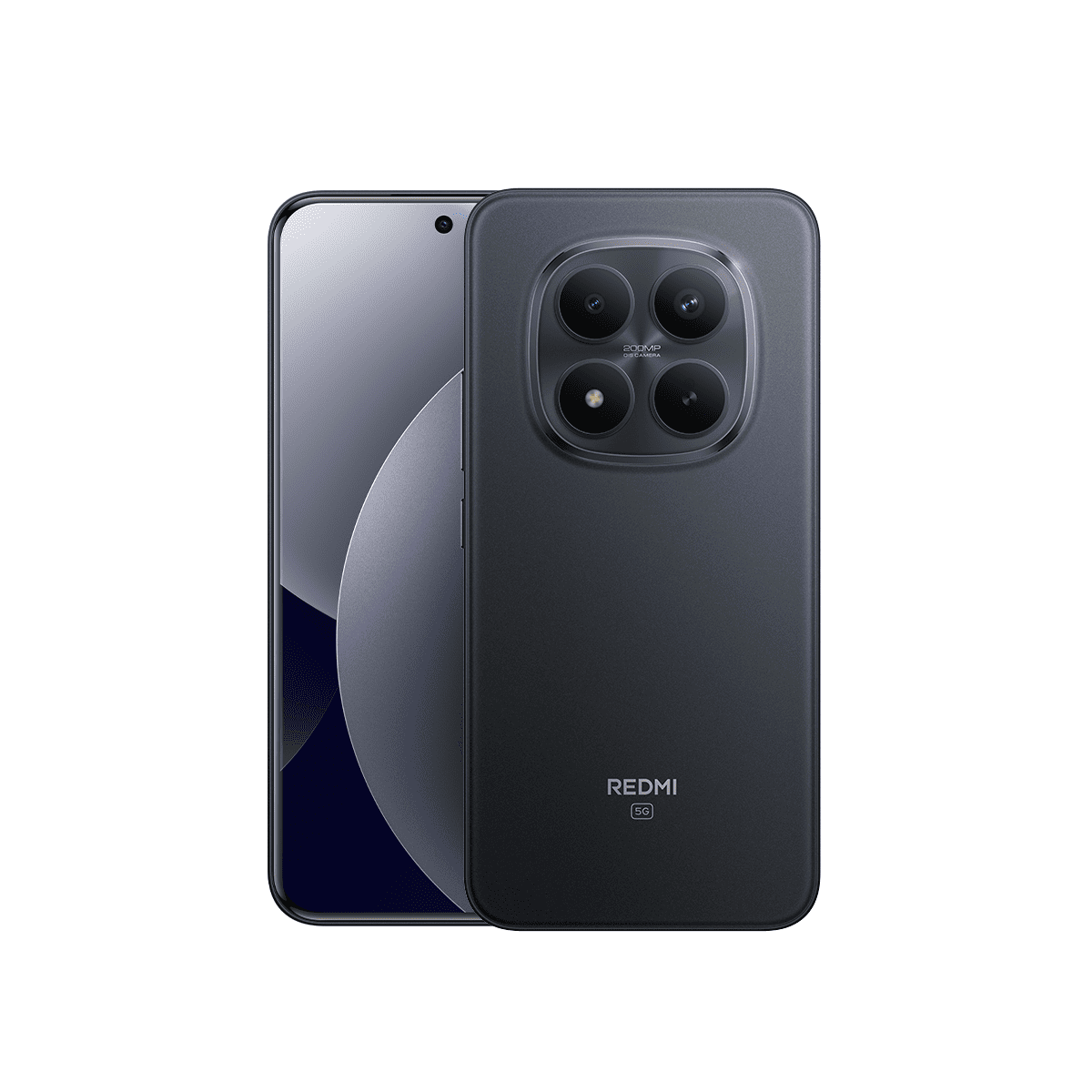 Redmi Note 15 Pro+ 5G shown from the back in a black finish, with the rear camera array and Redmi branding visible, on a clean white background.